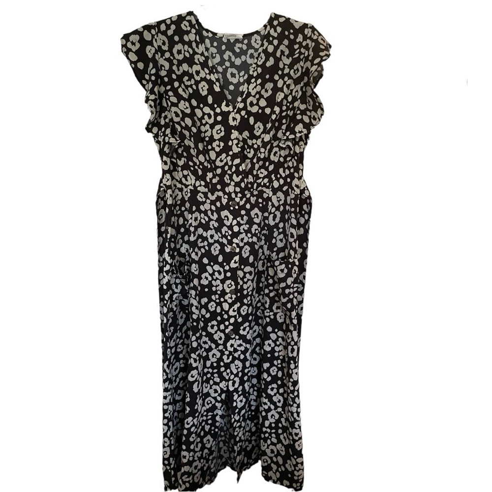 Sienna Sky Women Midi Black/Cream Dress in size L